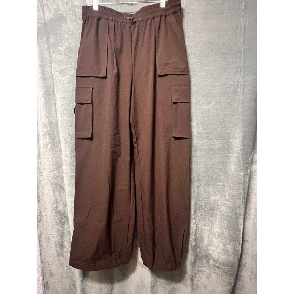 Fabletics XL Brown Cargo Pants Wide Leg Elastic Waist Drawstring Womens